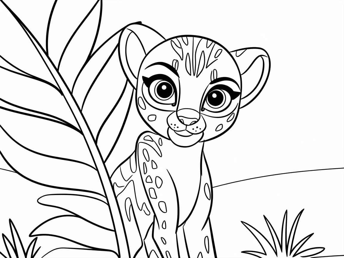 Peeking Cheetah Cub Amidst Tropical Leaves