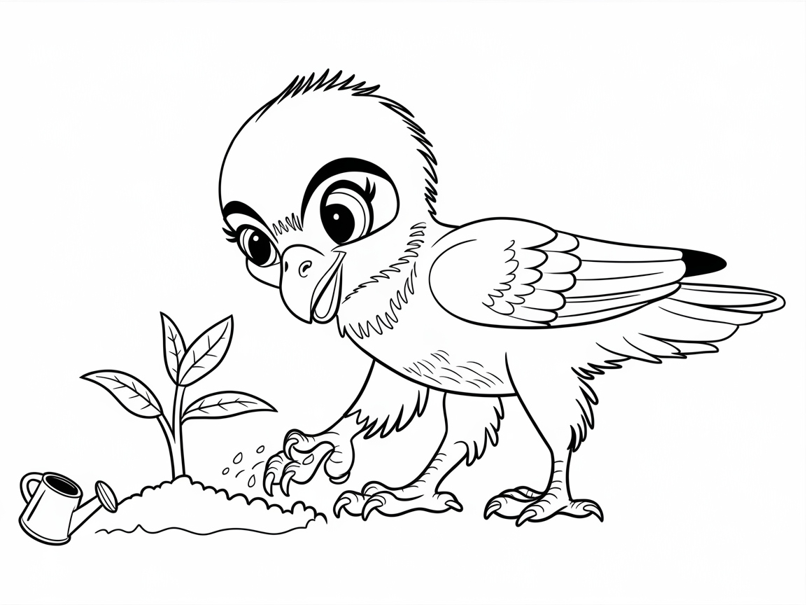 Gardening Adventure with a Curious Bird