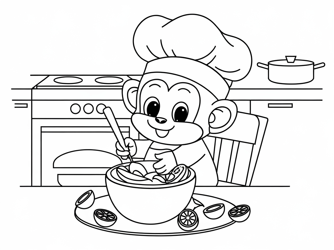 Little Chef Monkey Cooking Up Fun