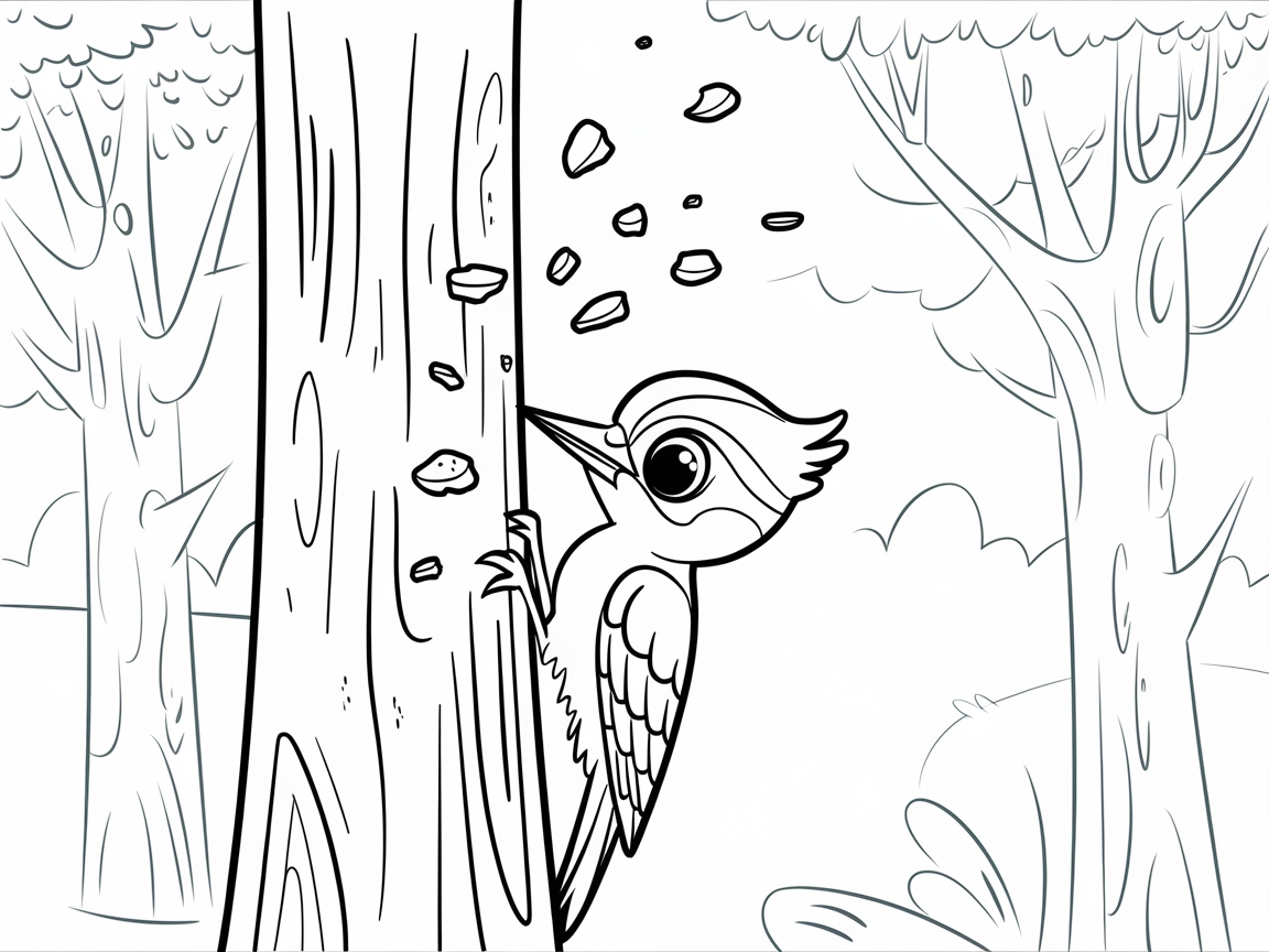 Energetic Woodpecker at Work