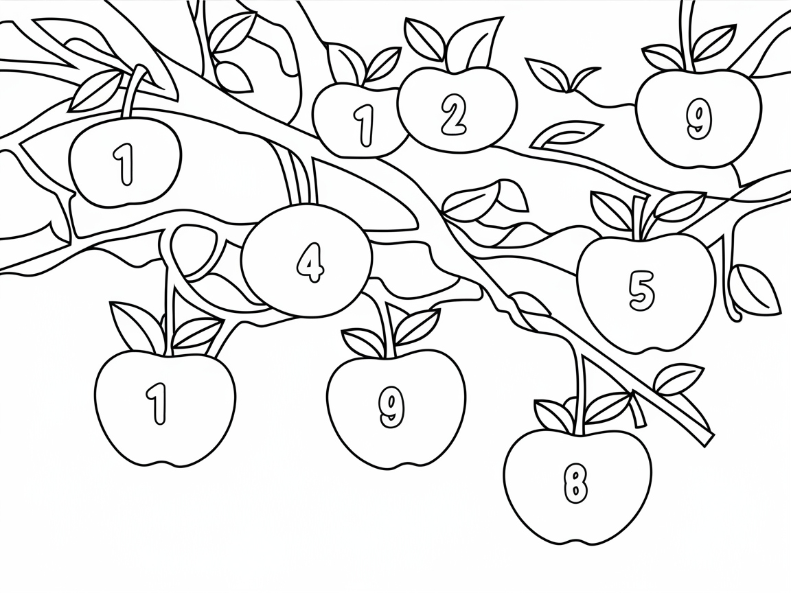 Number Fun with This Apple Tree Coloring Page