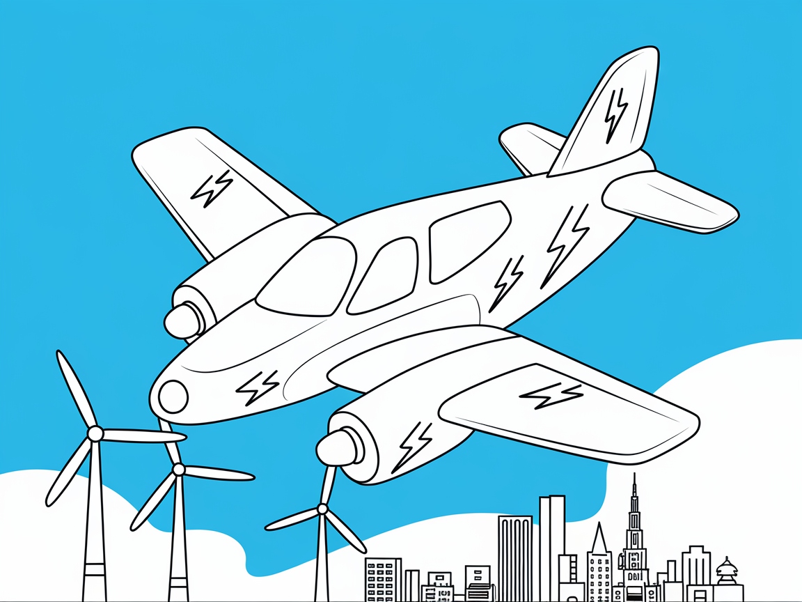 Zoom Over the Skyline with This Electric Plane Coloring Page