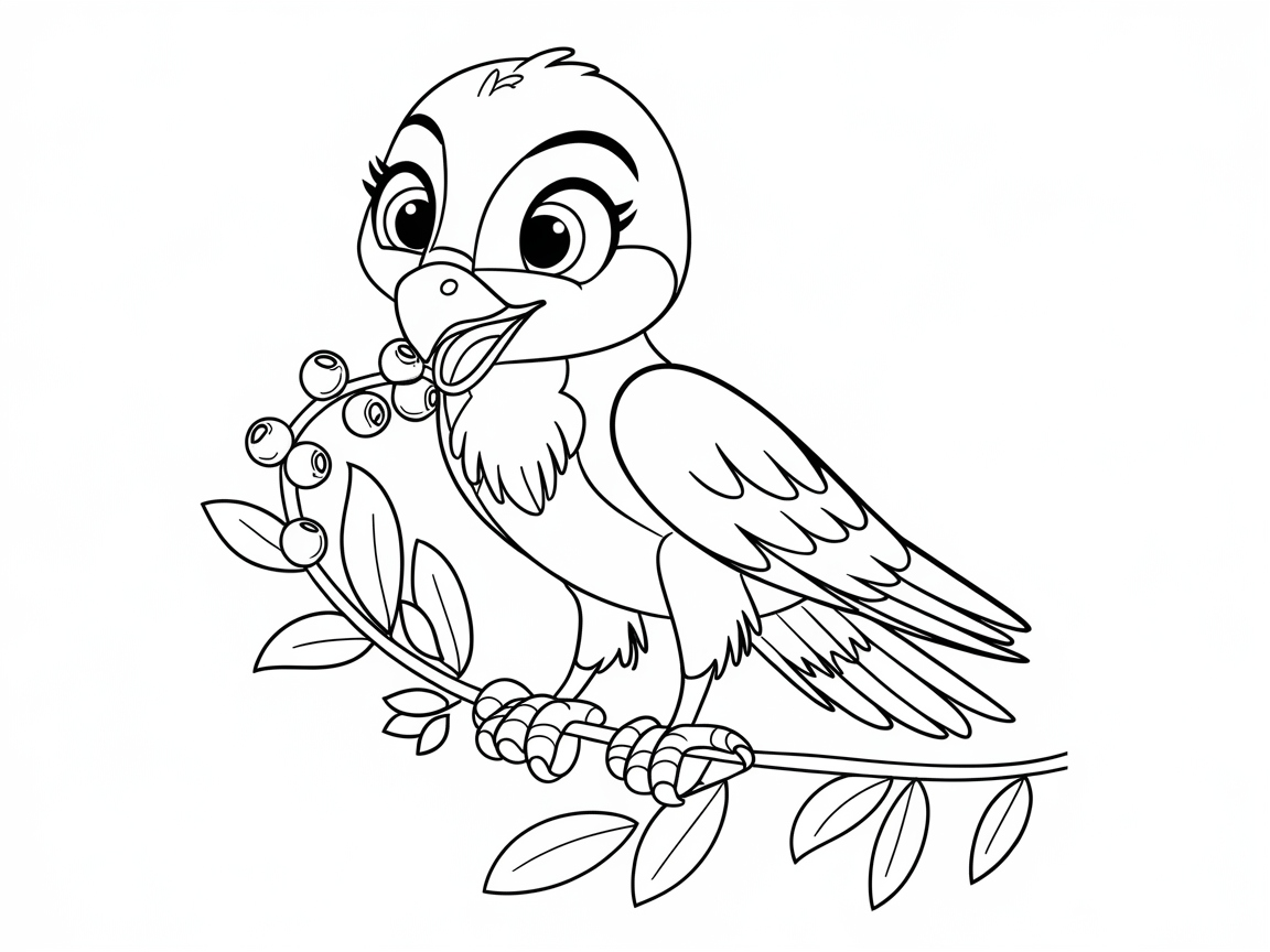 Charming Bird on a Berry Branch