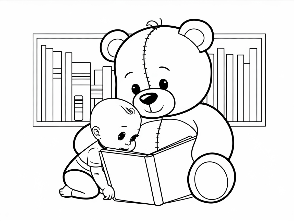 Storytime Snuggles: Baby and Teddy in the Library