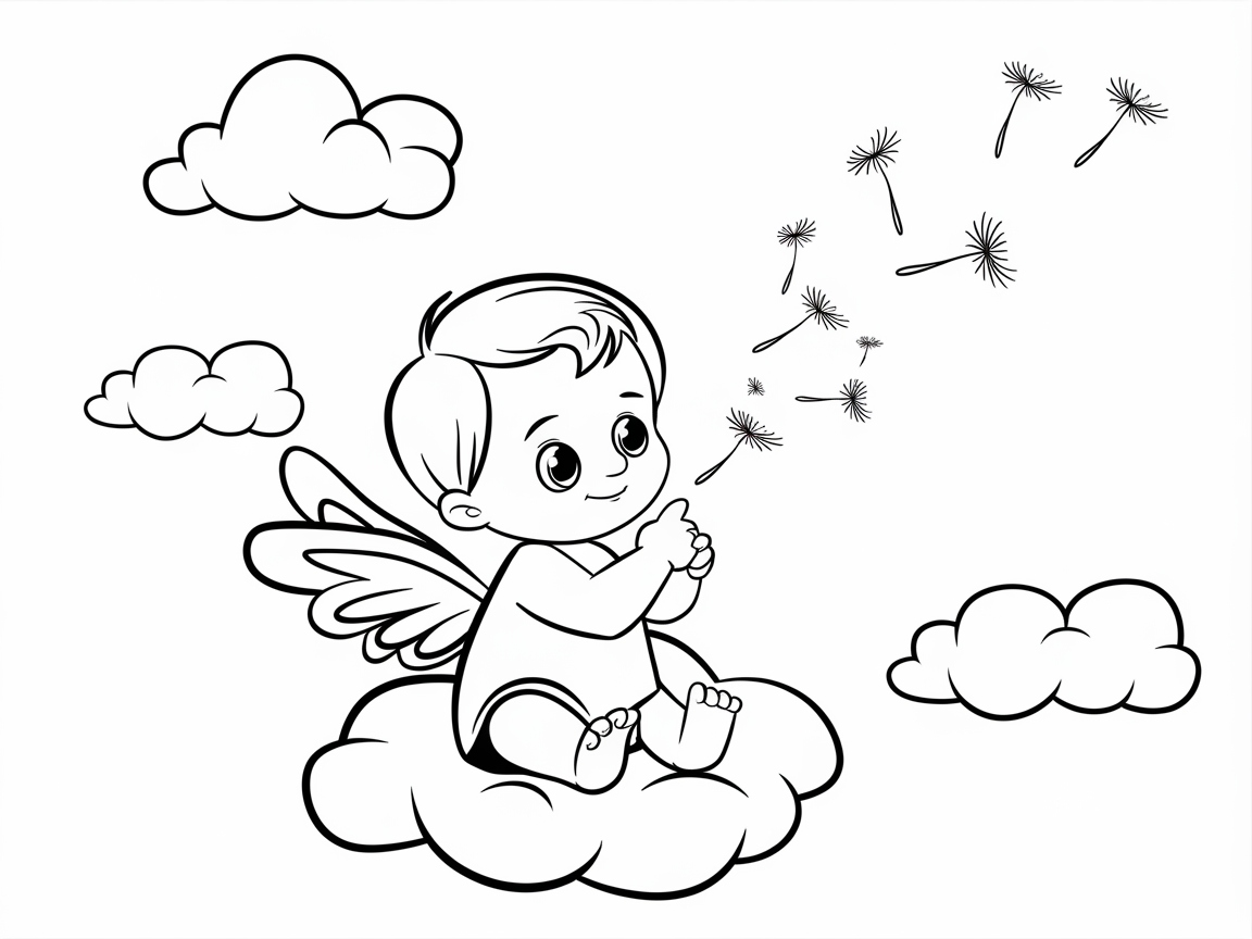 Baby Angel Blowing Dandelion Wishes