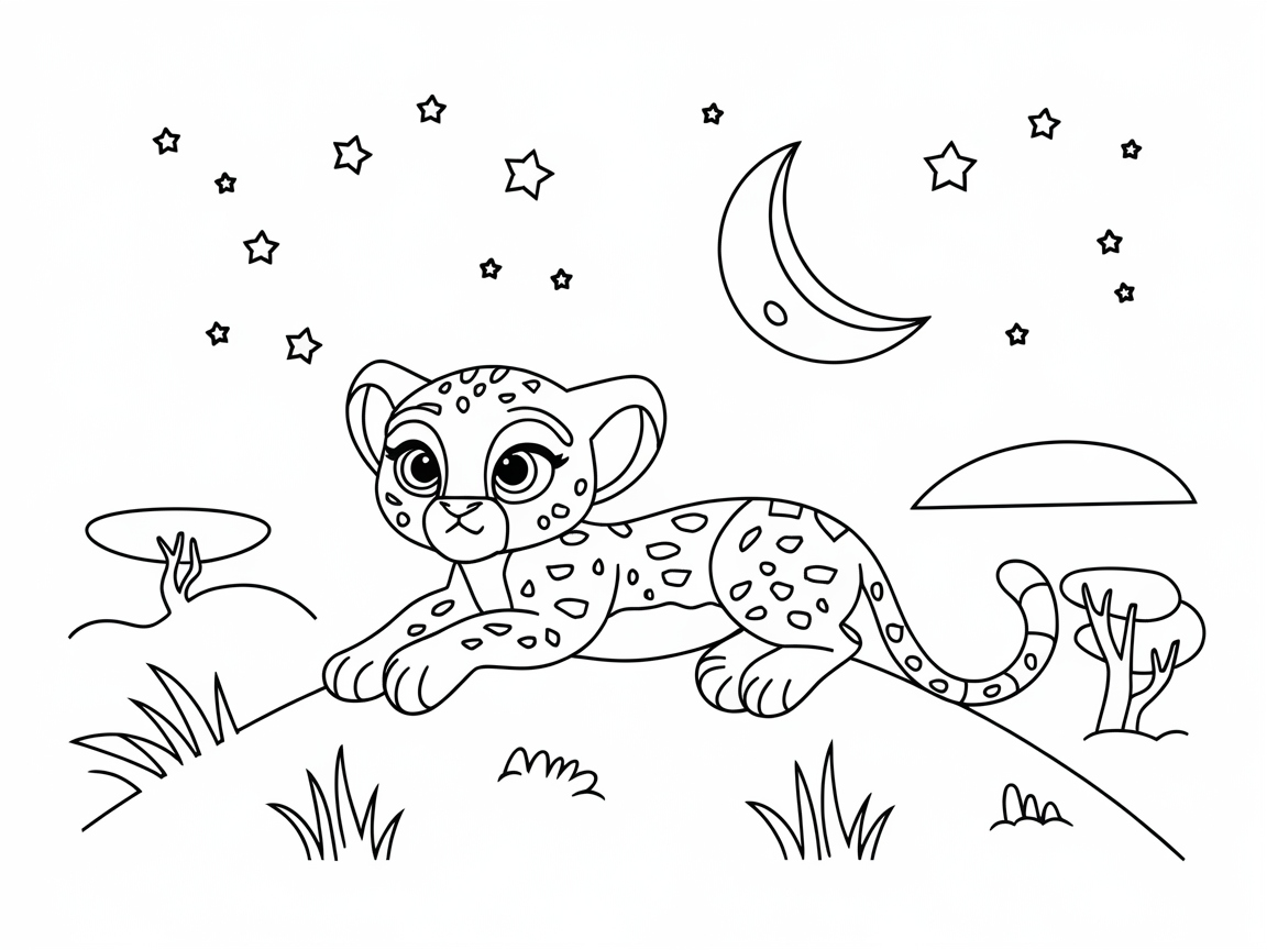 Dreamy Cheetah Cub Under a Starry Night