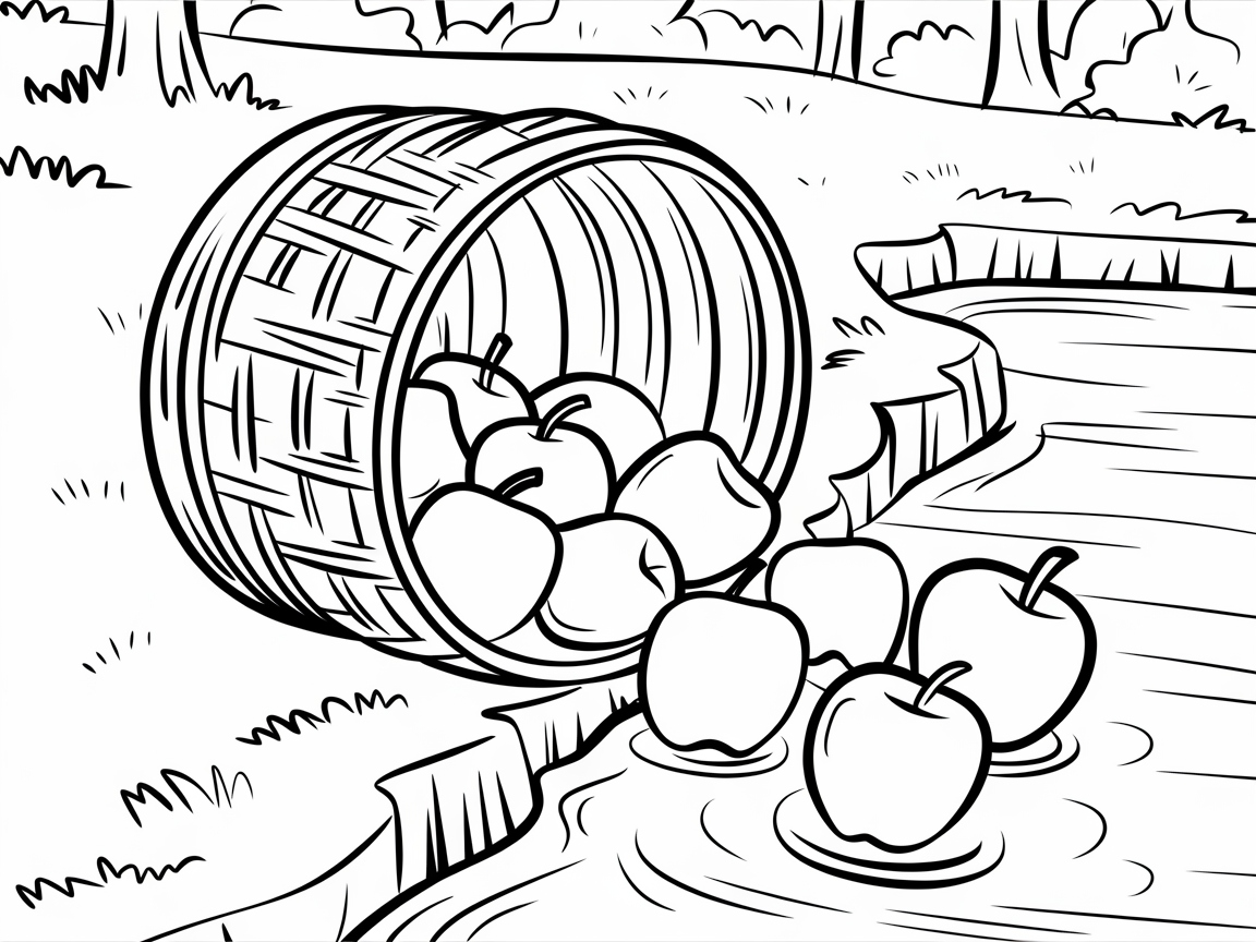 Tumbling Apple Basket by the Stream Scene