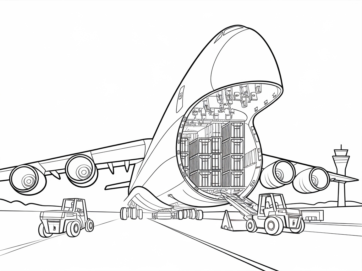 Explore the Inner Workings of This Cargo Plane Coloring Page
