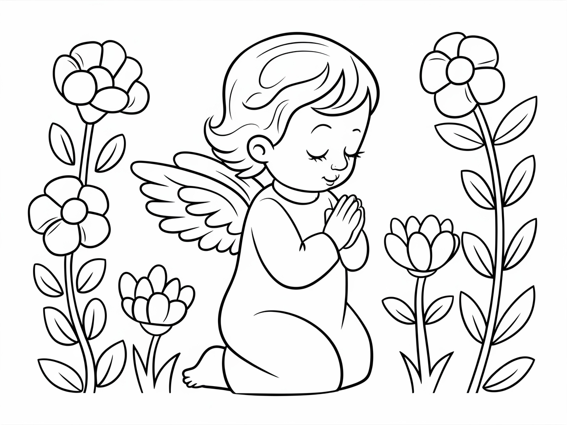 Adorable Baby Angel Among Blossoms Coloring Page