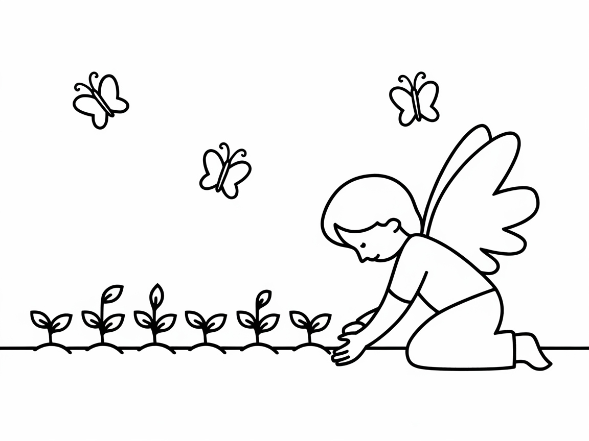Garden Guardian: Angel Tending to Sprouts