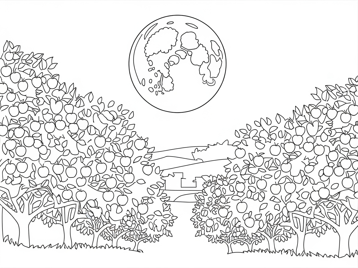 Stroll Through a Moonlit Orchard Path in This Tranquil Scene