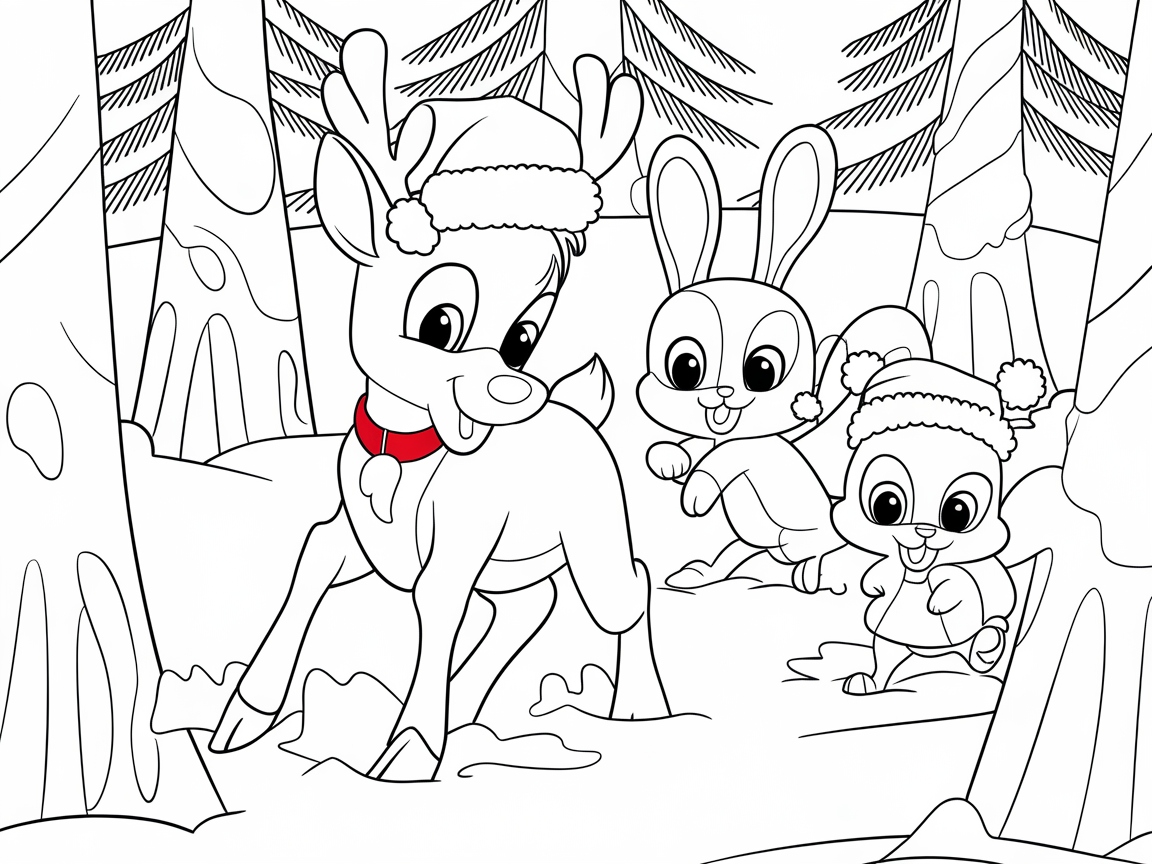 Playful Baby Reindeer Frolic with Forest Friends