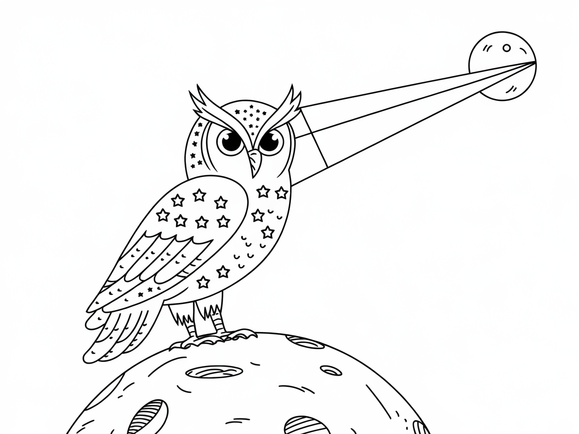 Astral Owl with Cosmic Beam Coloring Page