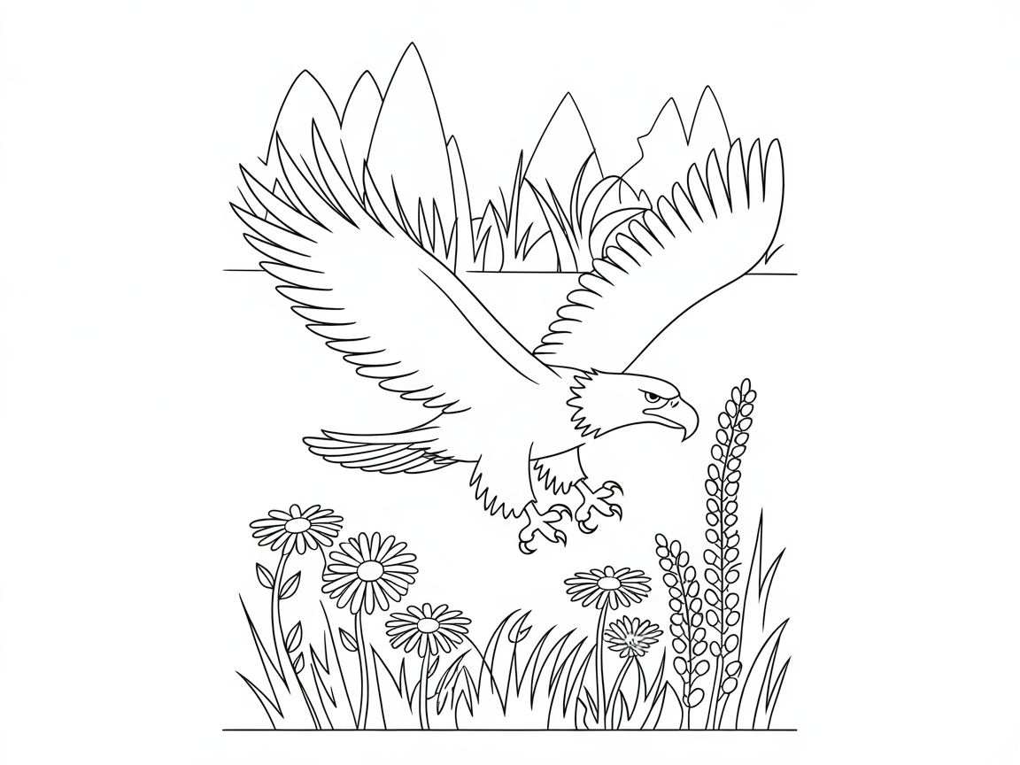 Bald Eagle Soaring Above a Spring Meadow