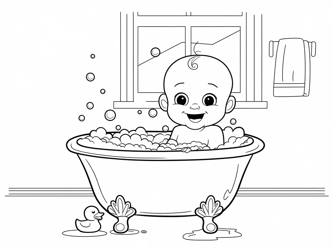 Splish Splash Fun: Baby in the Bathtub Coloring Page