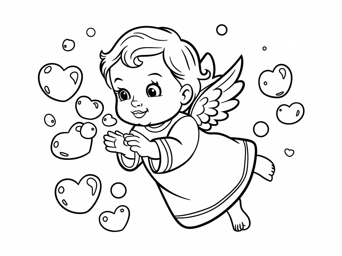 Enchanting Baby Angel Blowing Heart Bubbles