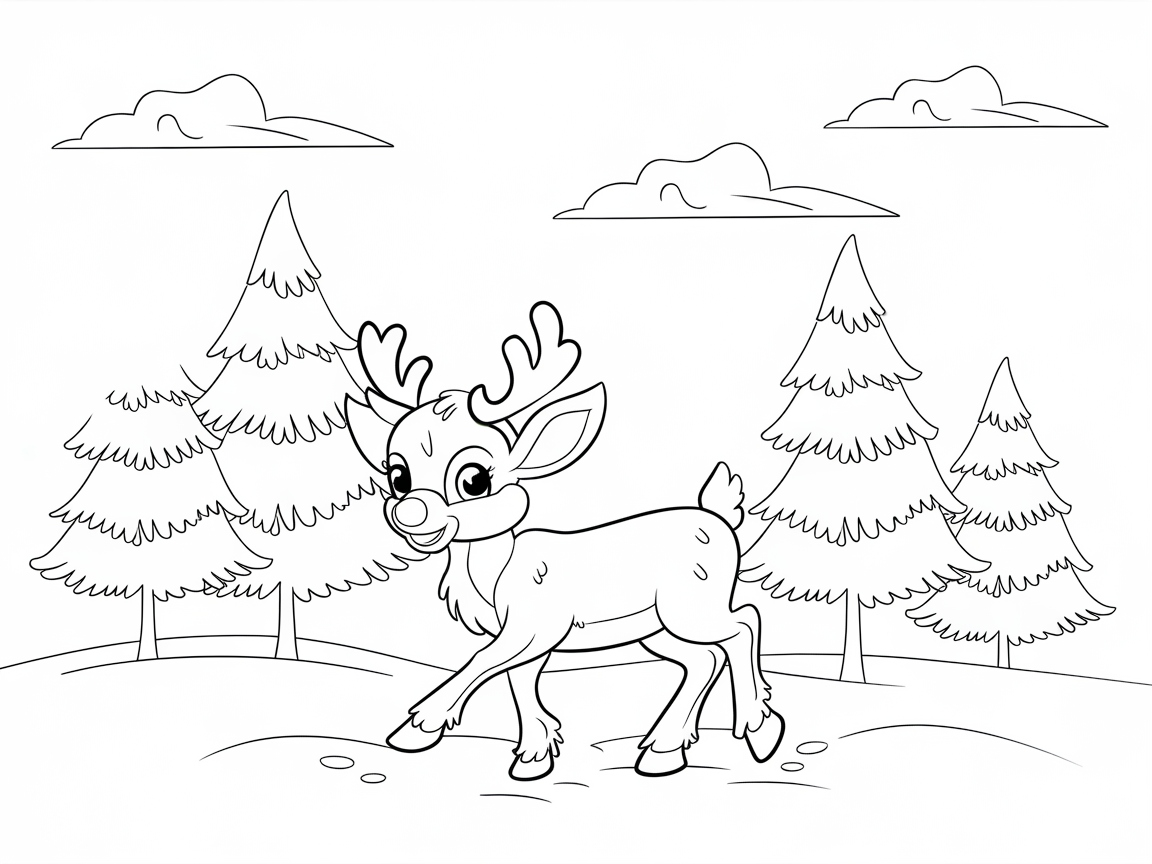 Adorable Baby Reindeer in a Winter Forest