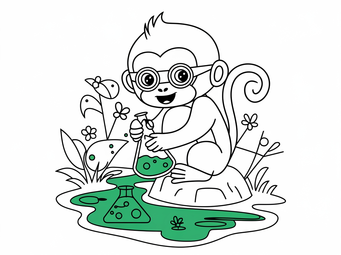 Scientist Monkey Mixing Potions in the Jungle