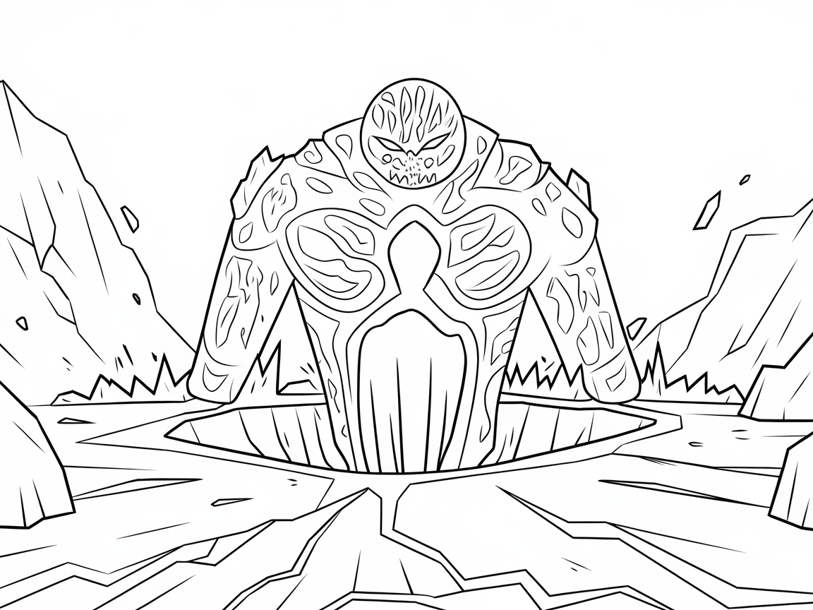 Colossal Golem Emerging Coloring Page