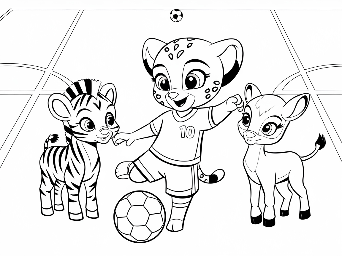 Soccer Star Cheetah Cub with Zebra and Antelope Friends