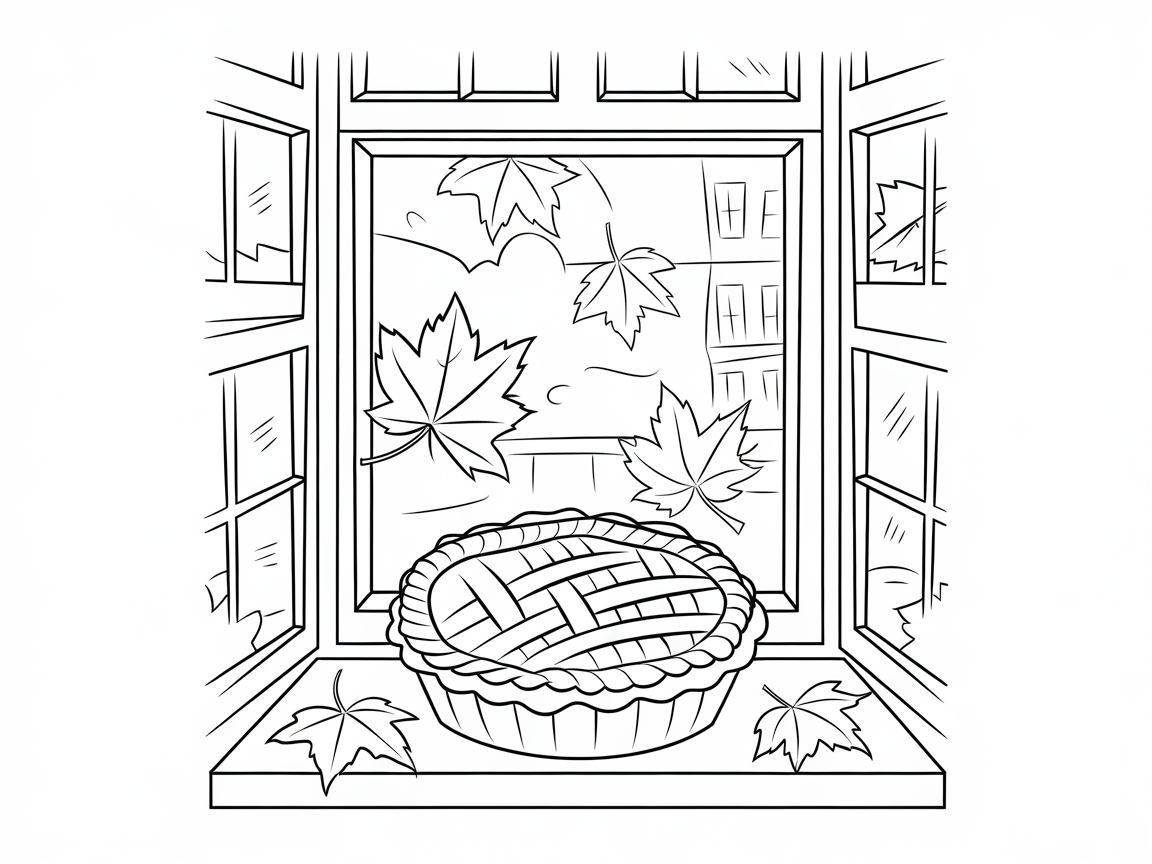 Autumn Window View with Freshly Baked Pie