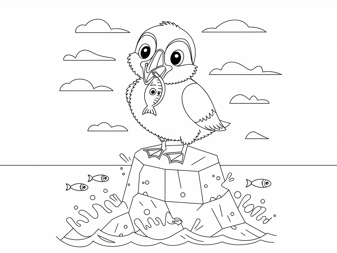 Playful Puffin with Its Catch