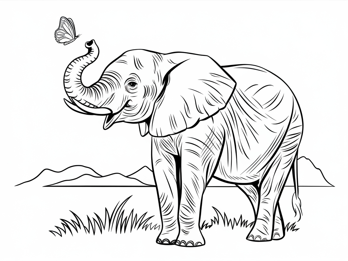 Joyful Elephant Encounter with a Butterfly