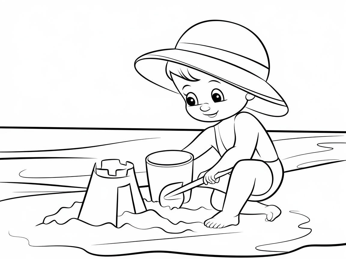 Beach Day Fun: Baby Building a Sandcastle