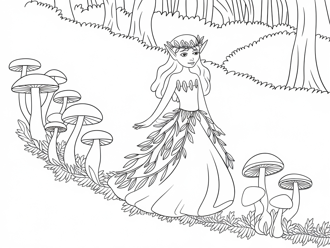 Whimsical Forest Princess with Leafy Gown