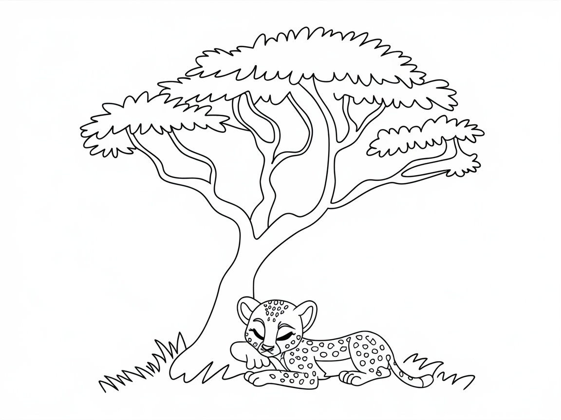 Relaxing Baby Cheetah Under the Acacia Tree