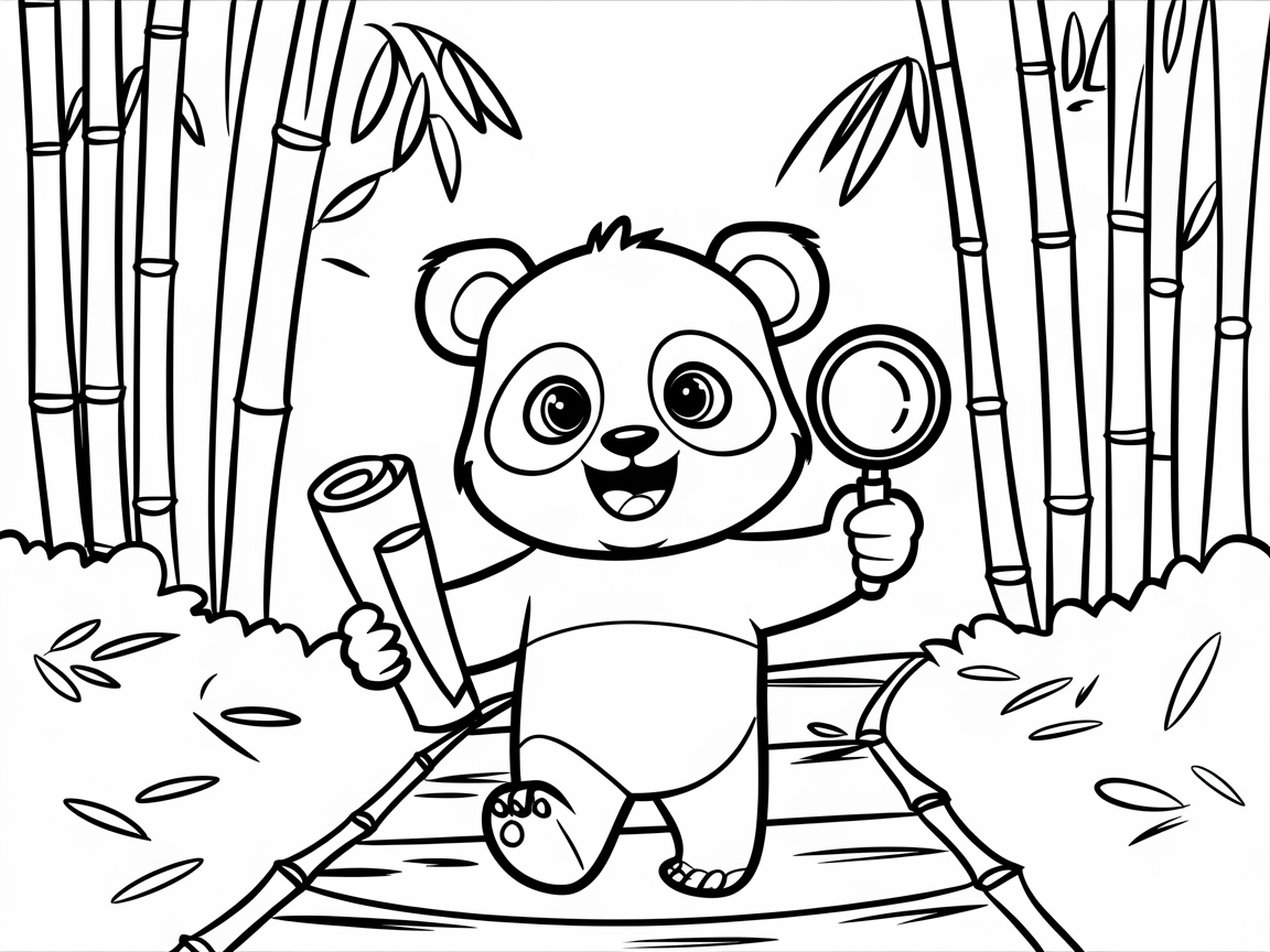 Adventurous Panda Explorer on a Bamboo Path