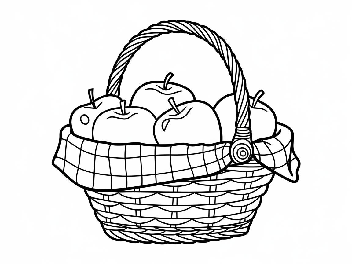 Color a Classic Apple Basket With Checkered Cloth