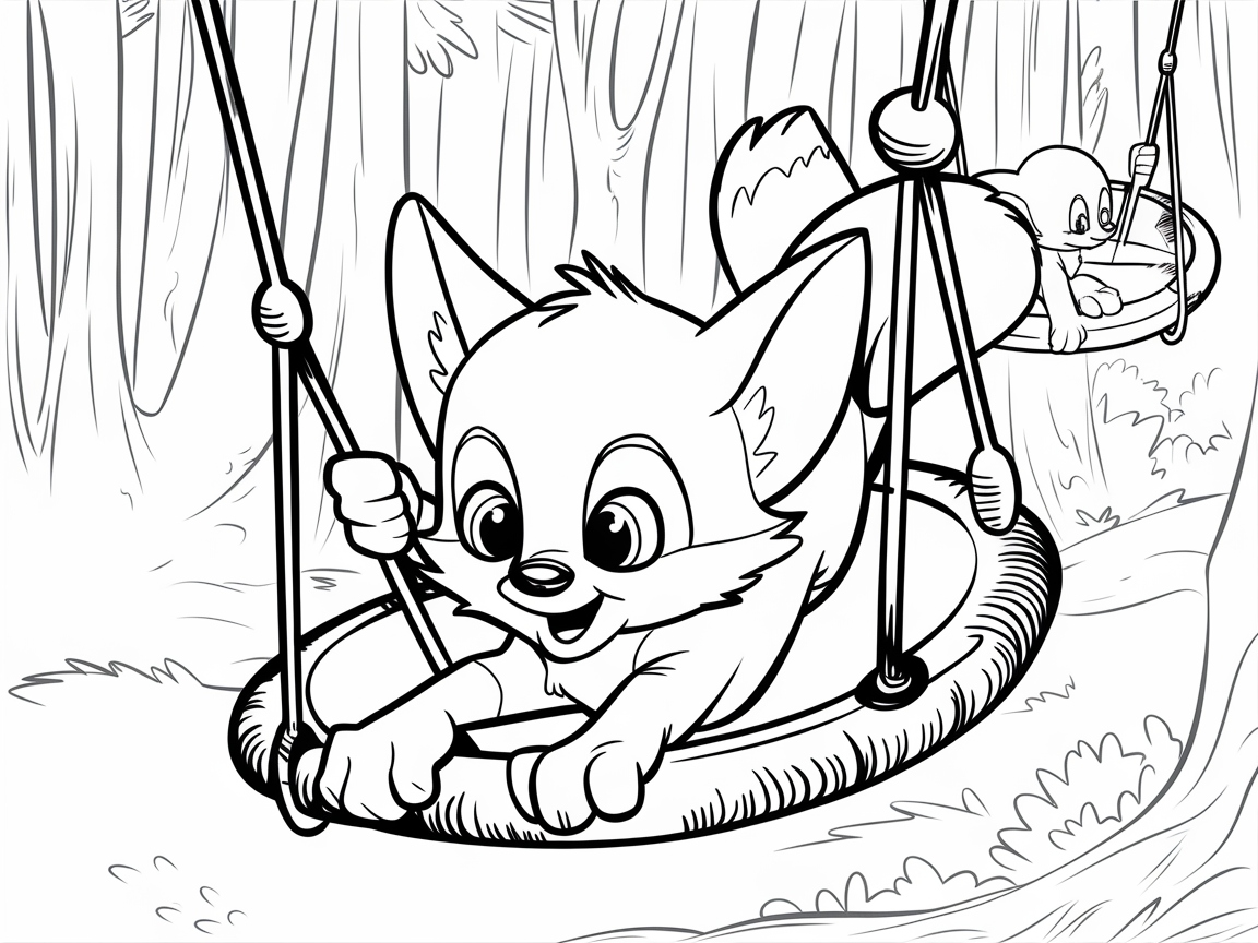 Swinging Fun in the Forest with Baby Fox
