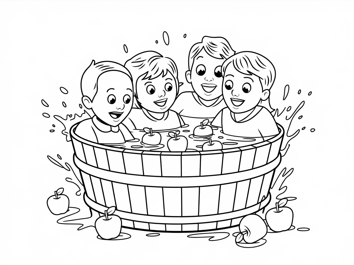 Join the Fun with This Apple Bobbing Coloring Page