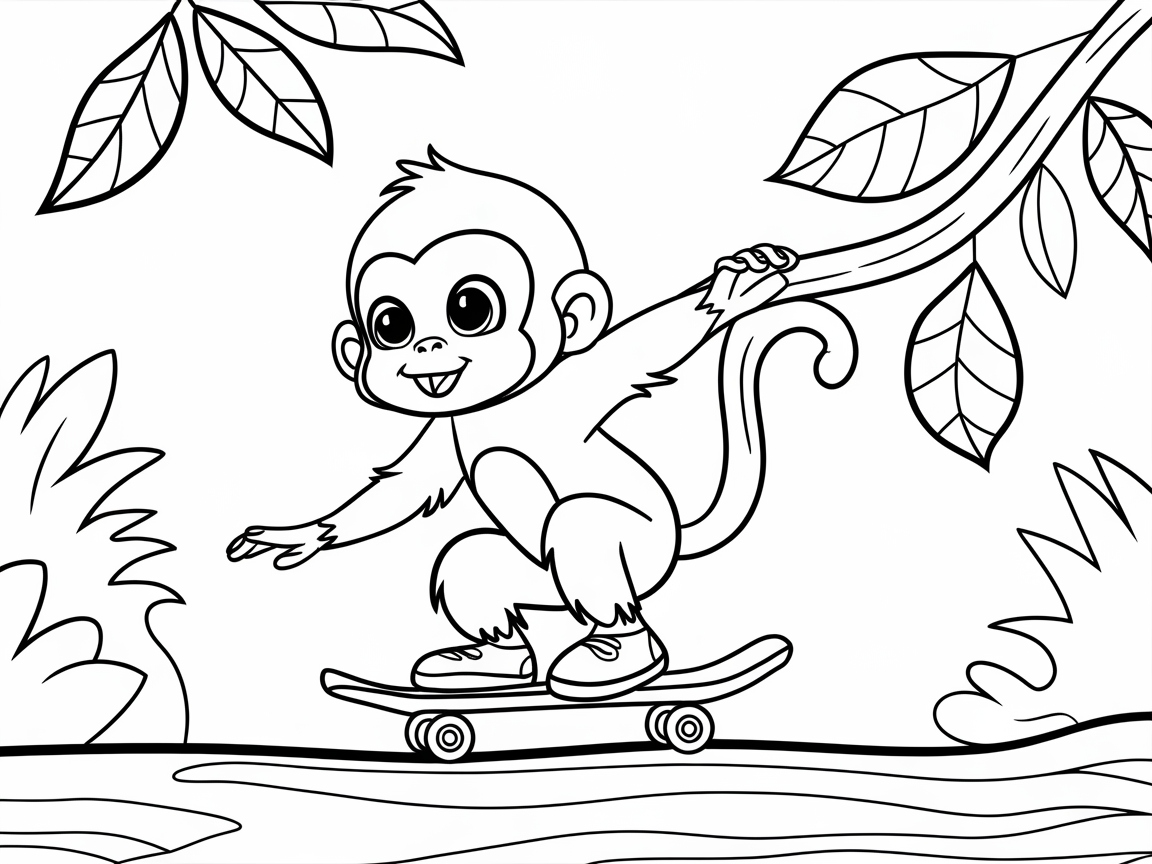 Skateboarding Monkey Ready to Roll