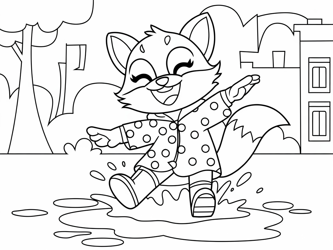 Jumping in Puddles with a Joyful Fox