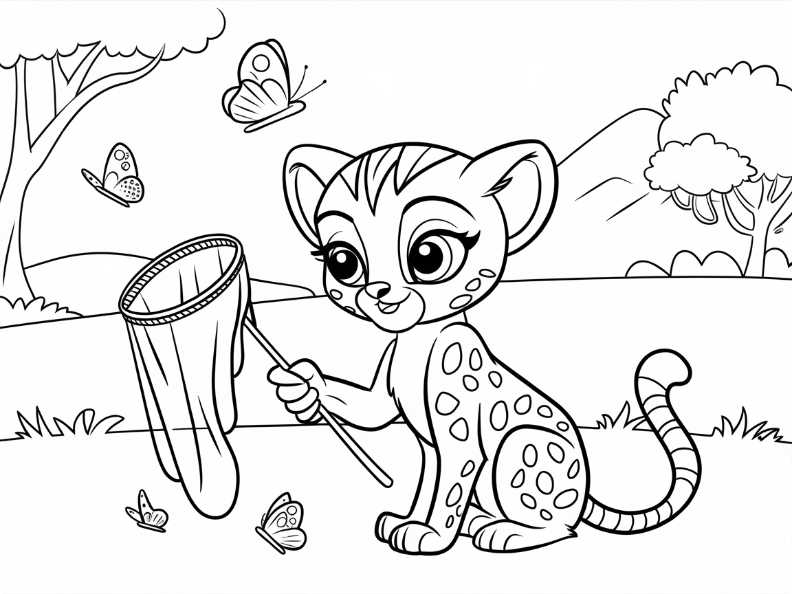 Cheetah Cub on a Butterfly Adventure