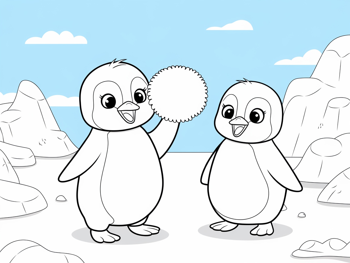Penguin Pals Playing in the Snow