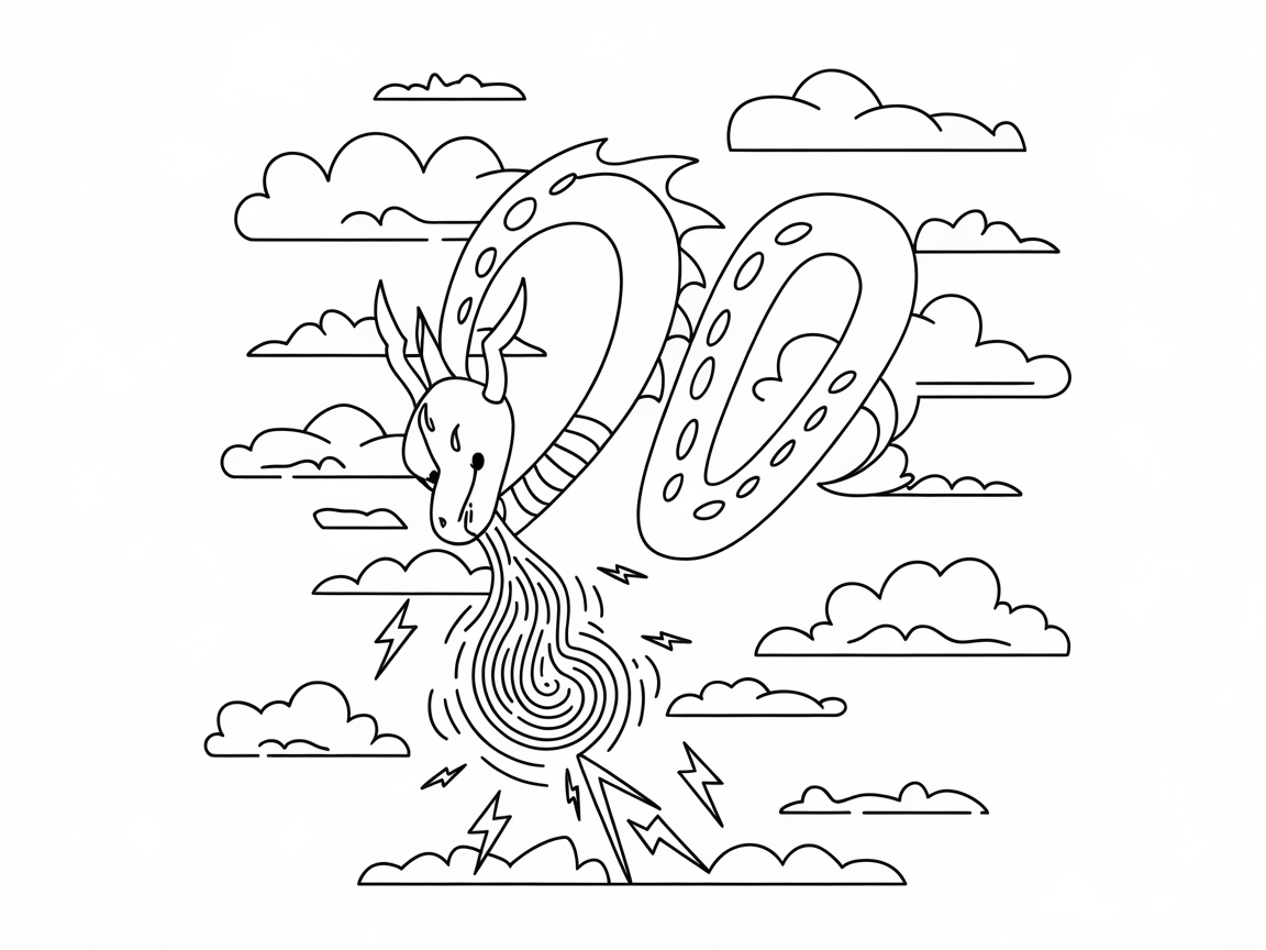 Serpent Dragon with Atomic Swirl Coloring Page