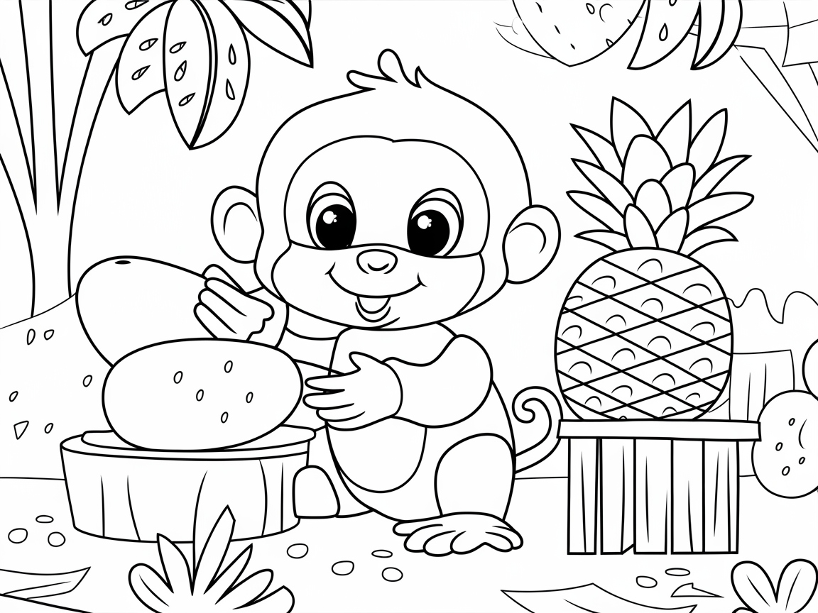 Tropical Monkey Enjoying a Fruit Fiesta