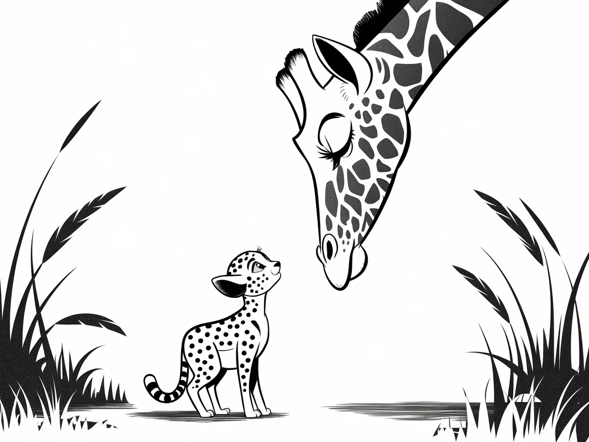 Heartwarming Encounter: Cheetah Cub Meets Giraffe