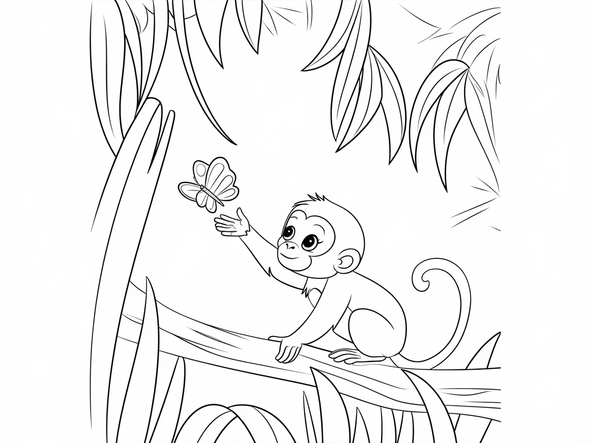 Curious Monkey Reaching for a Butterfly Surprise