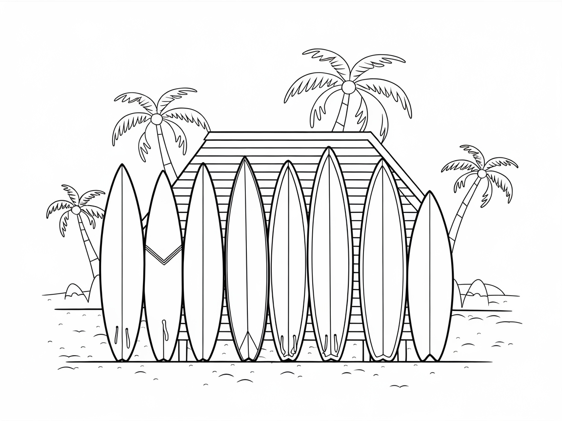 Stacked for Adventure: Surfboards on the Beach Hut Page