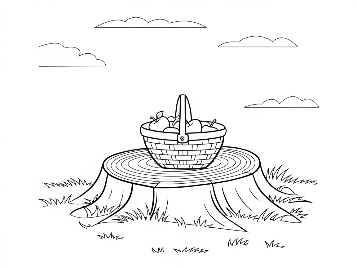 Color an Inviting Apple Basket on a Tree Stump