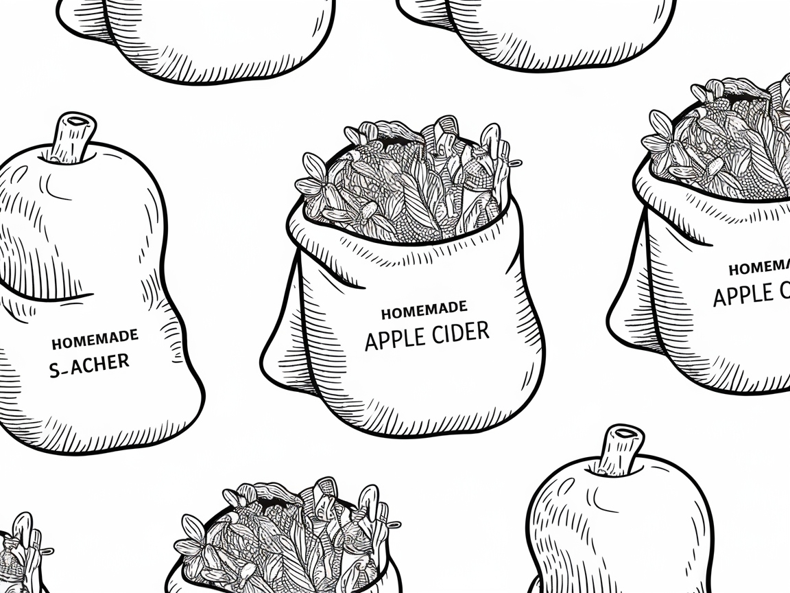 Rustic Charm: Apples and Cider Bags Coloring Page