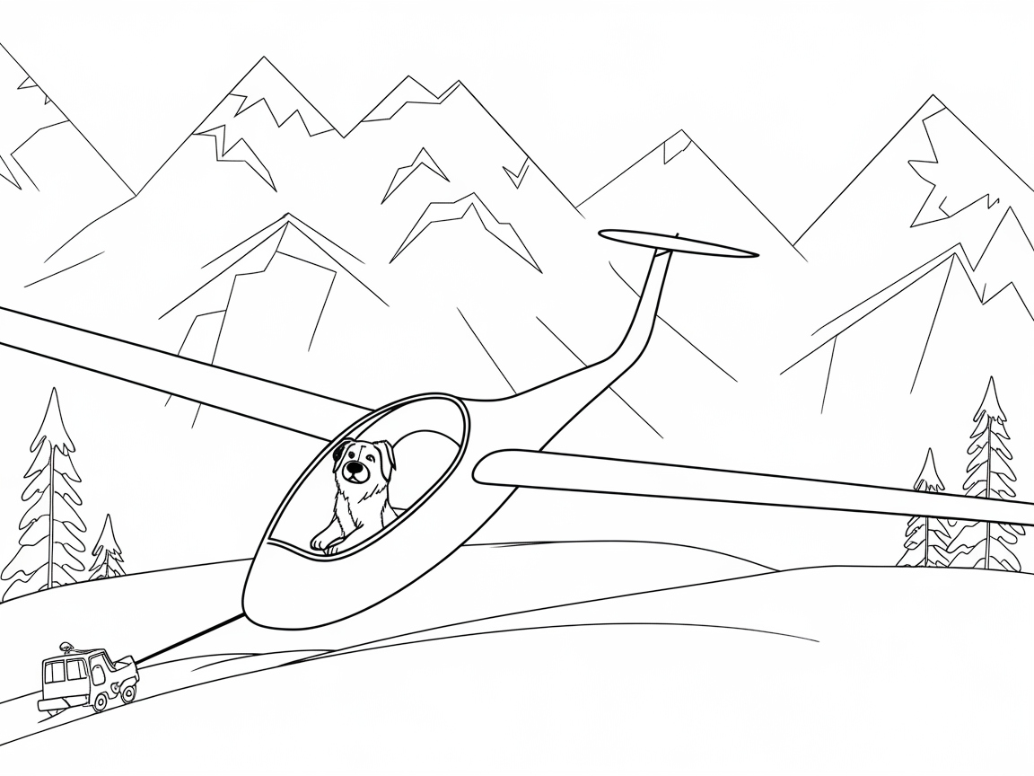 Glide with a Canine Co-Pilot in This Mountainous Adventure Coloring Page