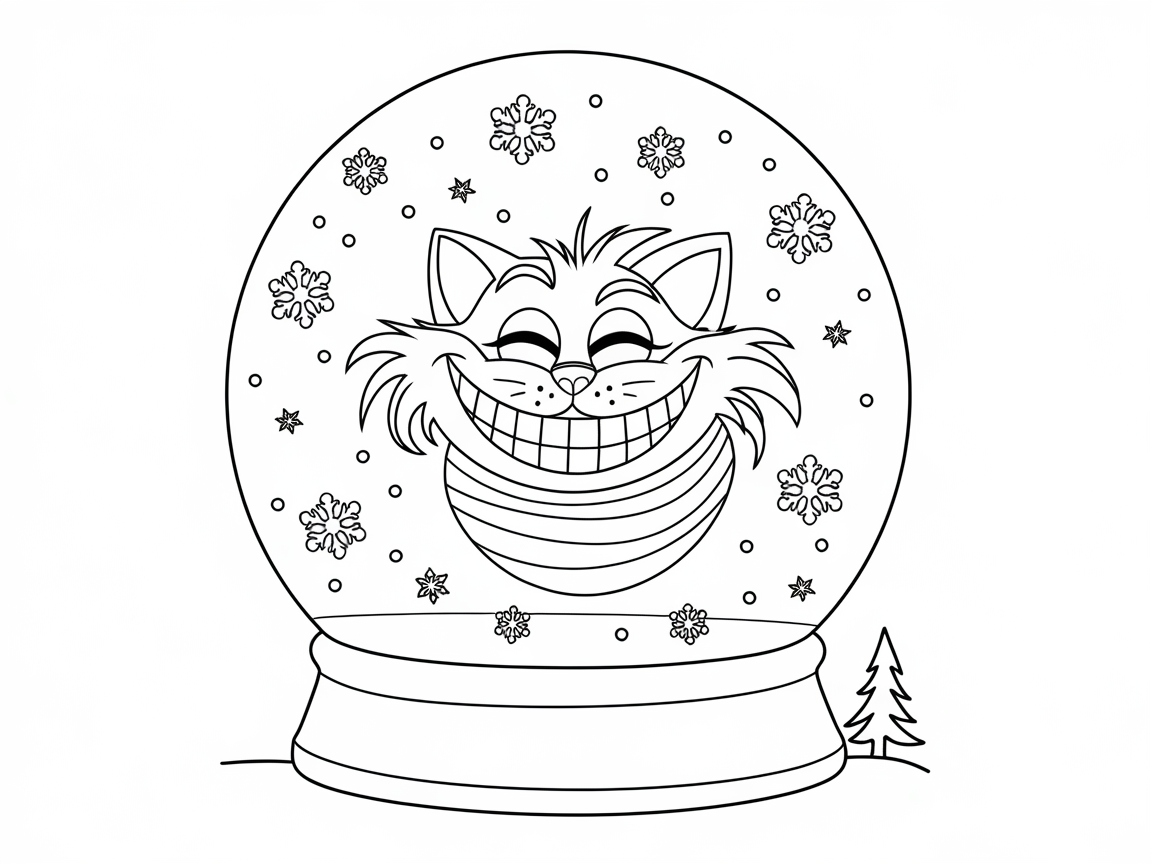 Cheshire Cat in a Magical Snow Globe