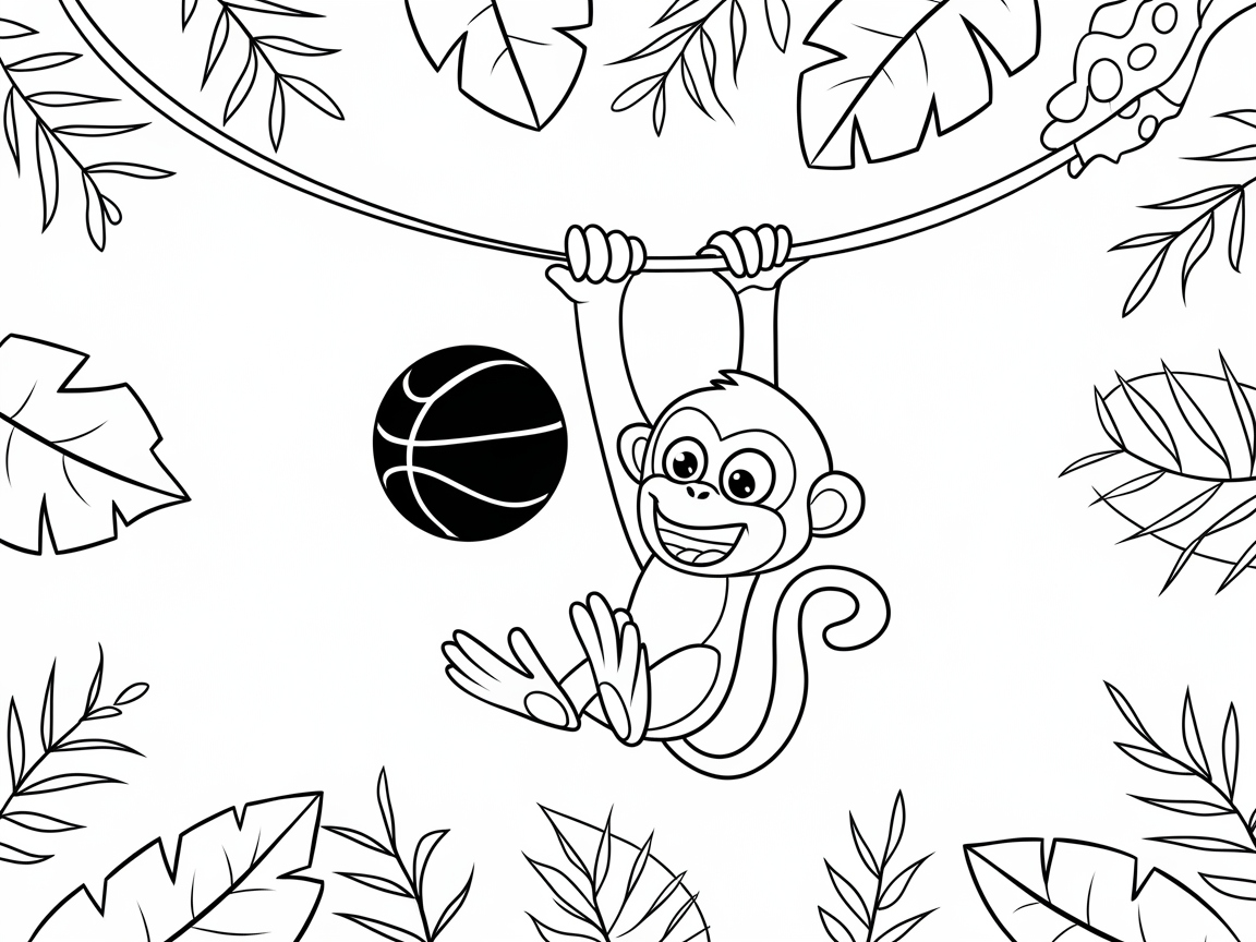 Jungle Fun with This Monkey Basketball Coloring Page