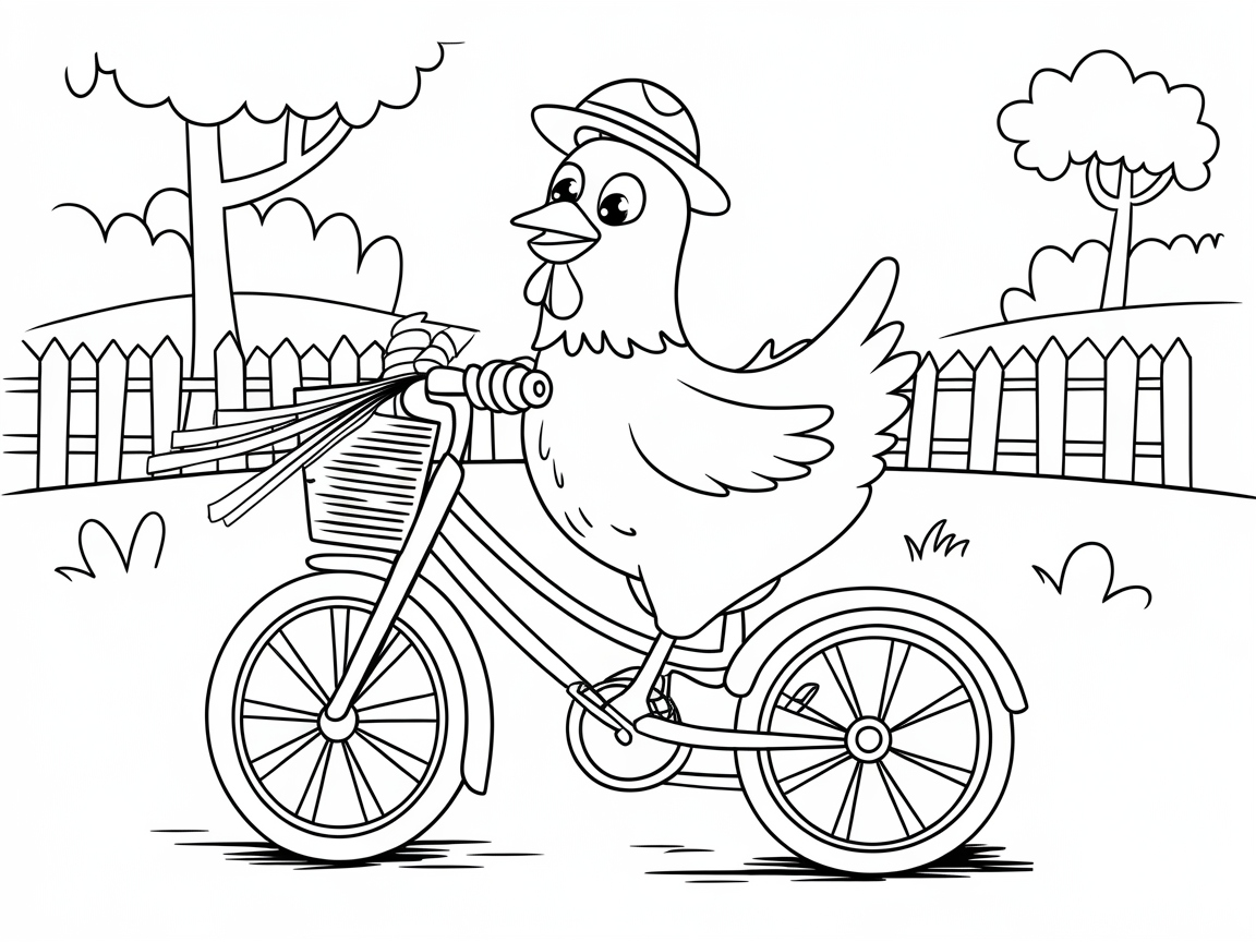 Charming Chicken on a Bicycle Ready for Colorful Ride