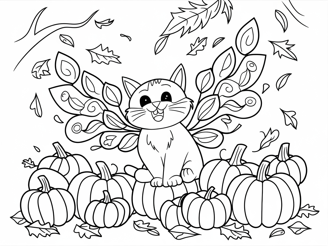 Autumn Enchantment: Winged Cat Among Pumpkins